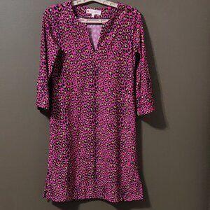 Jude Connally Megan Dress Pink/Black Leopard 3/4 Split Sleeves SIZE XS